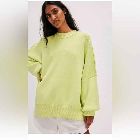 Free People Easy Street Tunic Sweater Ribbed Oversized Golden Mist Sun Yellow - Picture 3 of 5